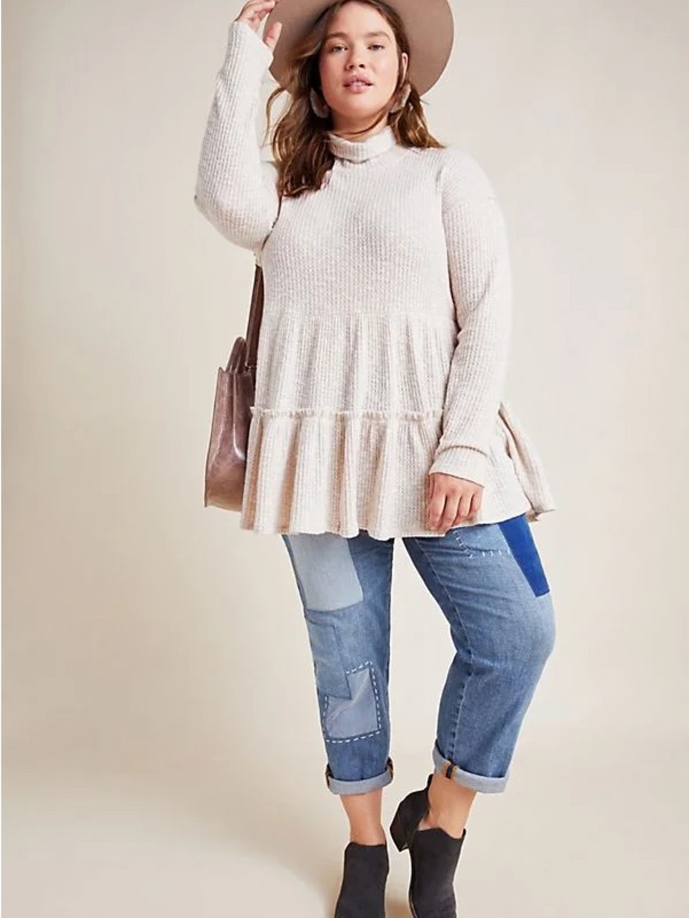 Anthropologie Eri + Ali Cream Waffle Knit Top